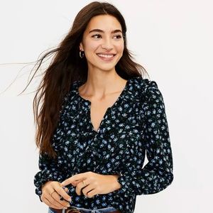 Floral Ruffle Tie Neck Blouse